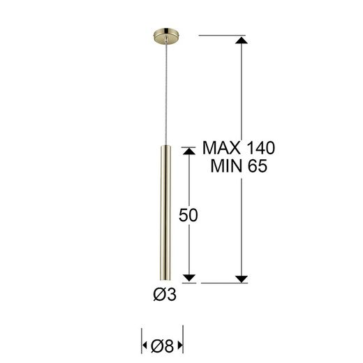 Plafonnier Led Métal Doré Varas, Ø8x50cm