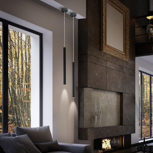 Led Metal Ceiling Lamp Varas Black, Ø8x50cm