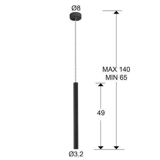 Led Metal Ceiling Lamp Varas Black, Ø8x50cm