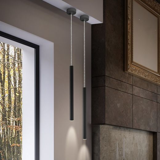 Led Metal Ceiling Lamp Varas Black, Ø8x50cm