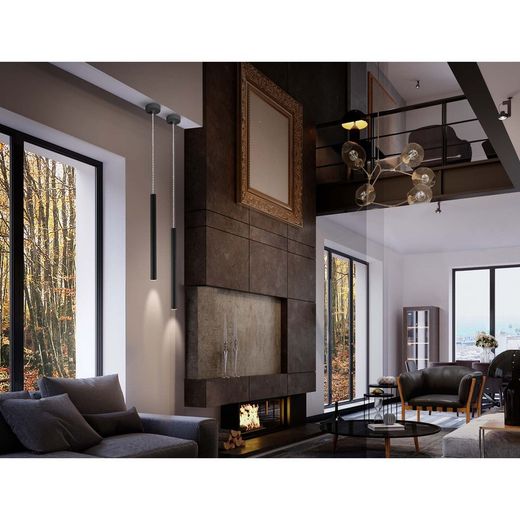 Led Metal Ceiling Lamp Varas Black, Ø8x50cm