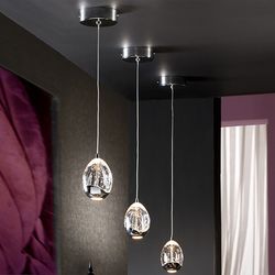 Led-plafondlamp metaal en kristal dauwzilver, Ø12x14cm