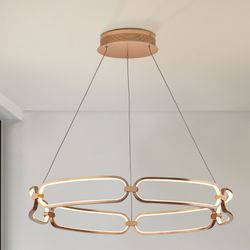Metalen Led Plafondlamp L Colette Rosé Goud, Ø80x10cm
