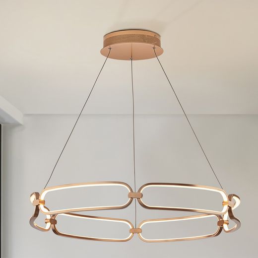Metalen Led Plafondlamp L Colette Rosé Goud, Ø80x10cm