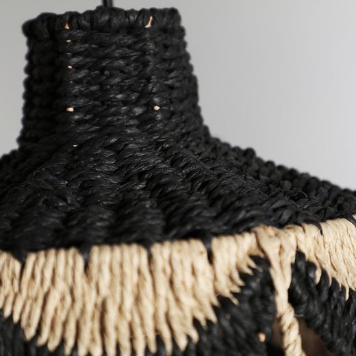 Lisse natural fiber, rope and iron ceiling lamp in black/natural, 34 x 34 x 26 cm