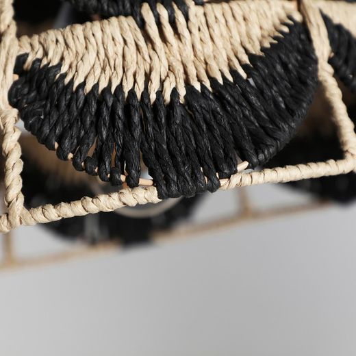 Lisse natural fiber, rope and iron ceiling lamp in black/natural, 34 x 34 x 26 cm