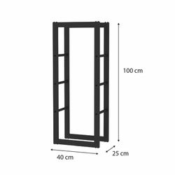 Ατσάλινο ράφι καυσόξυλων σε μαύρο χρώμα, 40 x 25 x 100 cm | Ράφι