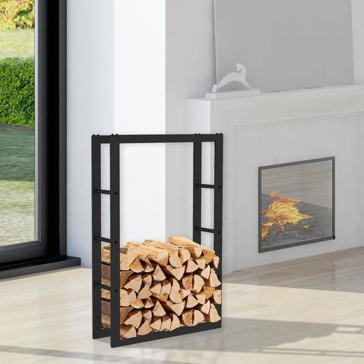 Portalegna da ardere in acciaio nero, 60 x 25 x 100 cm | Cremagliera