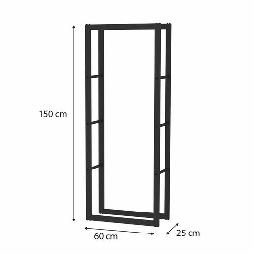 Portalegna in acciaio nero, 60 x 25 x 150 cm | Cremagliera