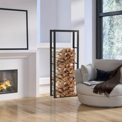 Portalegna in acciaio nero, 60 x 25 x 150 cm | Cremagliera