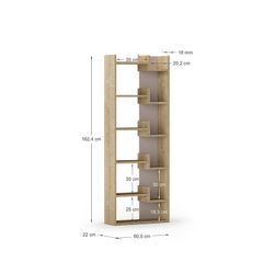 Wooden bookcase in oak and white, 60.5 x 22 x 162.4 cm | Klapo