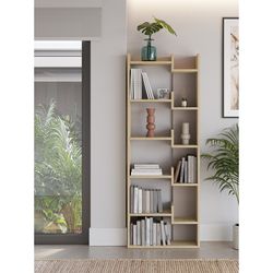 Wooden bookcase in oak and white, 60.5 x 22 x 162.4 cm | Klapo