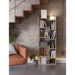 Libreria in legno di rovere e nero, 60,5 x 22 x 162,4 cm | klappo