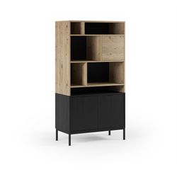 Wooden and metal bookcase in oak and black, 90 x 40 x 170 cm | Marion