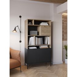 Wooden and metal bookcase in oak and black, 90 x 40 x 170 cm | Marion