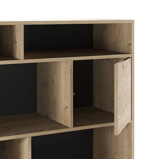 Wooden and metal bookcase in oak and black, 90 x 40 x 170 cm | Marion