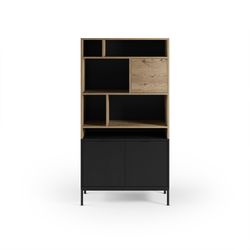 Wooden and metal bookcase in oak and black, 90 x 40 x 170 cm | Marion