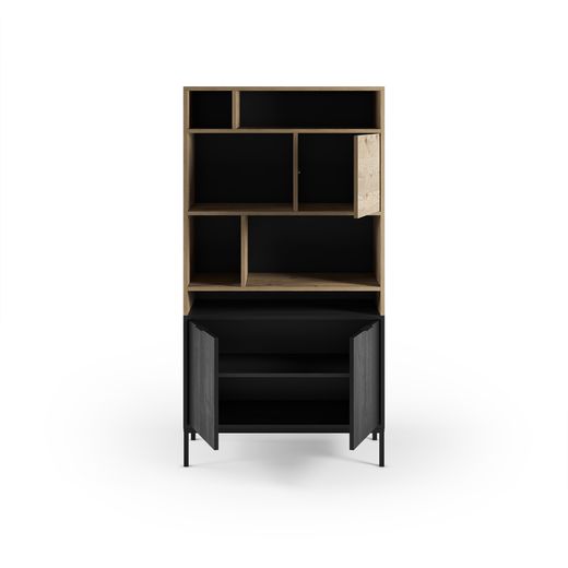 Wooden and metal bookcase in oak and black, 90 x 40 x 170 cm | Marion