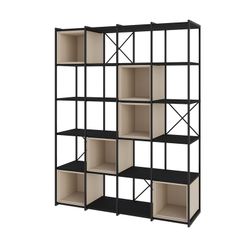 Wood and metal bookcase in black and cream, 139.5 x 39 x 179 cm | Anya