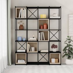 Wood and metal bookcase in black and cream, 139.5 x 39 x 179 cm | Anya