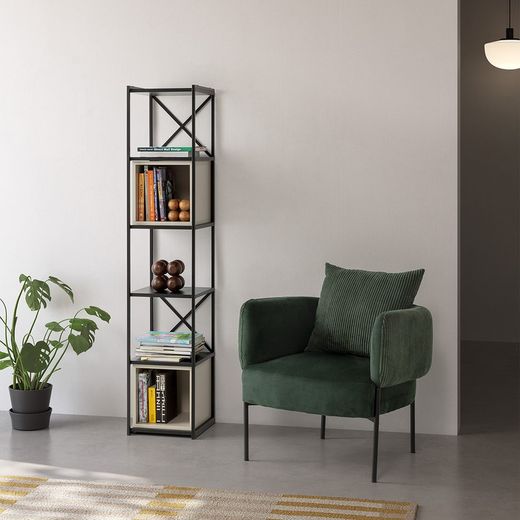 Bücherregal aus Holz und Metall in Schwarz und Creme, 36 x 39 x 179 cm | Anya