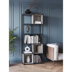 Wood and metal bookcase in black and cream, 70.5 x 39 x 179 cm | Anya