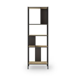 Libreria in legno e metallo color nero e rovere, 58 x 35 x 175 cm | Alabama