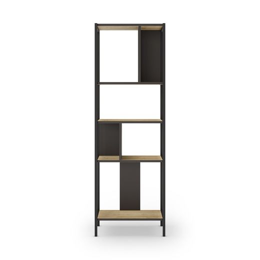 Wood and metal bookcase in black and oak colour, 58 x 35 x 175 cm | Alabama