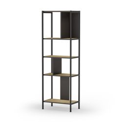 Libreria in legno e metallo color nero e rovere, 58 x 35 x 175 cm | Alabama
