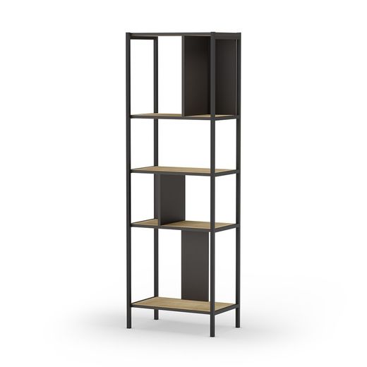 Wood and metal bookcase in black and oak colour, 58 x 35 x 175 cm | Alabama