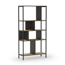 Bibliothèque en bois et métal couleur noir et chêne, 88 x 35 x 175 cm | Alabama