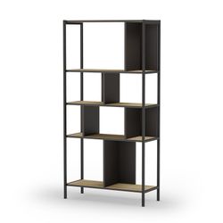 Bibliothèque en bois et métal couleur noir et chêne, 88 x 35 x 175 cm | Alabama