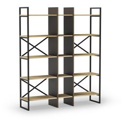 Wood and metal bookcase in black and natural, 143.5 x 35 x 175 cm | Ara