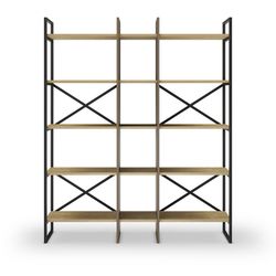 Wood and metal bookcase in black and natural, 143.5 x 35 x 175 cm | Ara