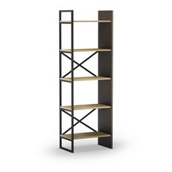 Wood and metal bookcase in black and natural, 58 x 35 x 175 cm | Ara