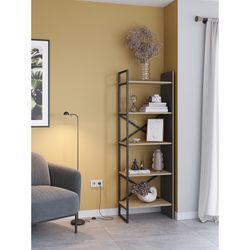 Wood and metal bookcase in black and natural, 58 x 35 x 175 cm | Ara