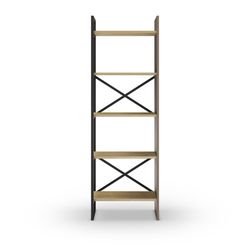 Wood and metal bookcase in black and natural, 58 x 35 x 175 cm | Ara