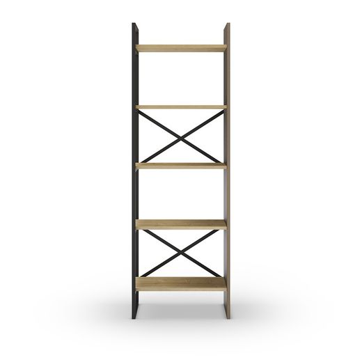 Wood and metal bookcase in black and natural, 58 x 35 x 175 cm | Ara