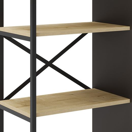 Wood and metal bookcase in black and natural, 58 x 35 x 175 cm | Ara