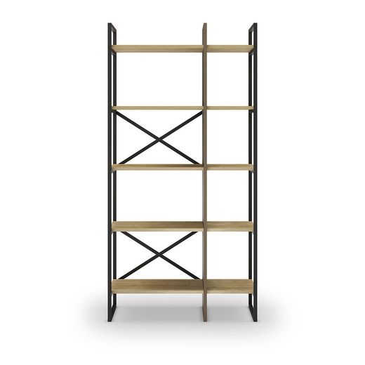 Wood and metal bookcase in black and natural, 87.5 x 35 x 175 cm | Ara