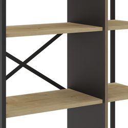 Wood and metal bookcase in black and natural, 87.5 x 35 x 175 cm | Ara