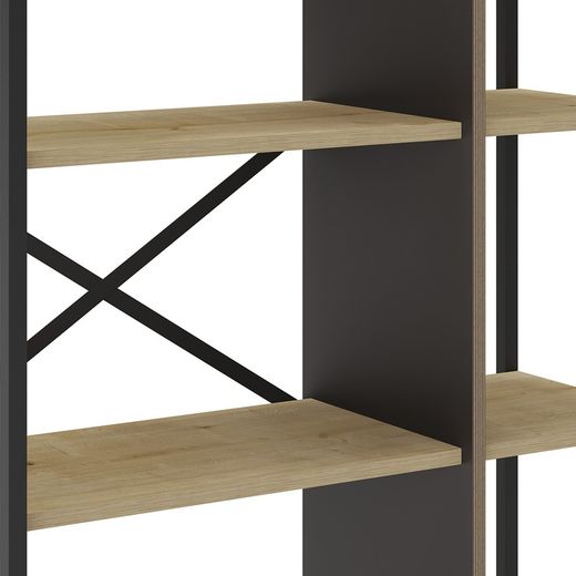 Wood and metal bookcase in black and natural, 87.5 x 35 x 175 cm | Ara