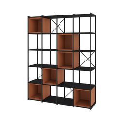 Wood and metal bookcase in black and terracotta, 139.5 x 39 x 179 cm | Anya