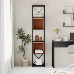 Wood and metal bookcase in black and terracotta, 36 x 39 x 179 cm | Anya