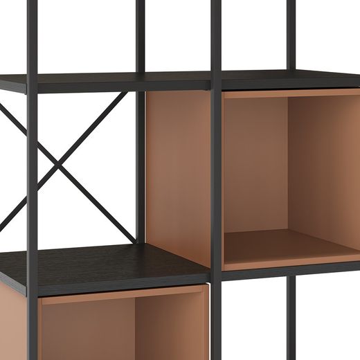 Bücherregal aus Holz und Metall in Schwarz und Terrakotta, 70,5 x 39 x 179 cm | Anya