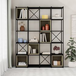 Bücherregal aus Holz und Metall in Schwarz und Grün, 139,5 x 39 x 179 cm | Anya