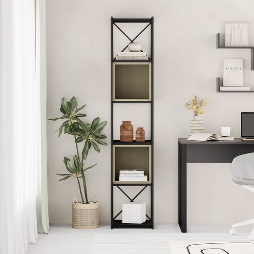 Black and green metal and wood bookcase, 36 x 39 x 179 cm | Anya
