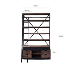 Black/Wood Ivalo Recycled Pine Bookcase, 160x45x245cm