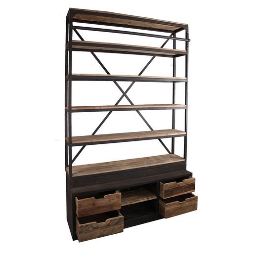 Black/Wood Ivalo Recycled Pine Bookcase, 160x45x245cm