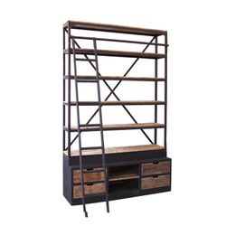 Black/Wood Ivalo Recycled Pine Bookcase, 160x45x245cm